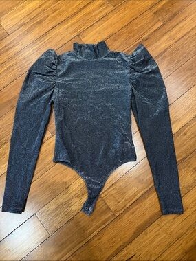 Bershka Metallic Black grey Shimmer Bodysuit